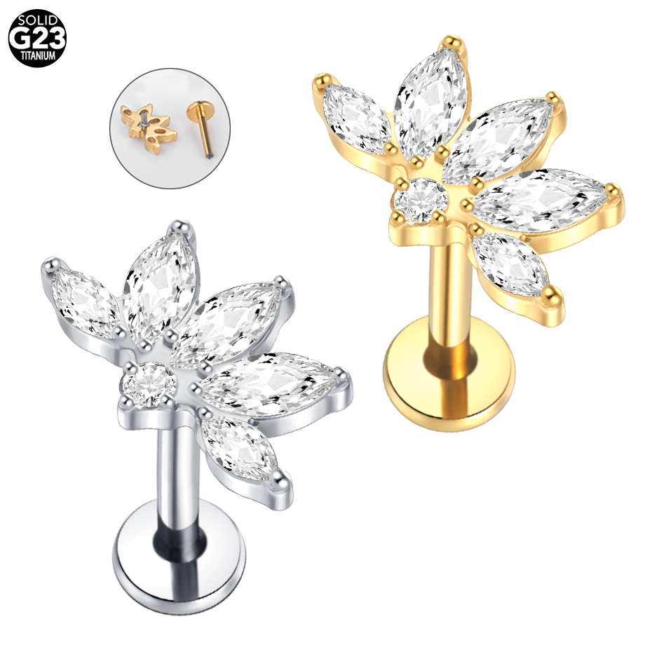 Body Jewelry Labret - ต่างหูเม็ดเดี่ยวทำจากไทเทเนียมเกรดสอดใส่ม้าสีขาวสำหรับผู้หญิงเครื่องประดับเจาะริมฝีปากแบบเกลียวภายใน