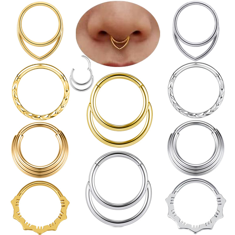 Body Jewelry Cartilage Earrings - ต่างหูห่วงจมูก โลหะ แหวนจมูกเจาะ 16g สแตนเลส รูปตัว
