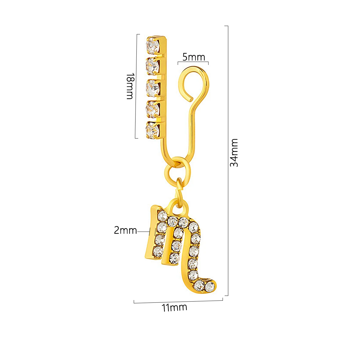 Body Jewelry Cartilage Earrings - 2แพ็คที่หนีบหูโลหะเซอร์คอน12คลิปหูจักรราศีแบบไม่เจาะรูจมูกปลอมแบบเกลียวกระดูกอ่อนเครื่องประดับร่างกายแบบไม่เจาะ