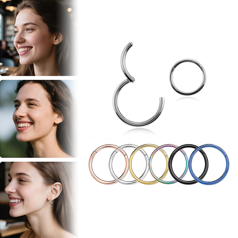 Body Jewelry Cartilage Earrings - แหวนจมูกแบบคลิกเกอร์ 16G 316L ทำจากเหล็กกล้าผ่าตัด สำหรับเจาะจมูก ซีก