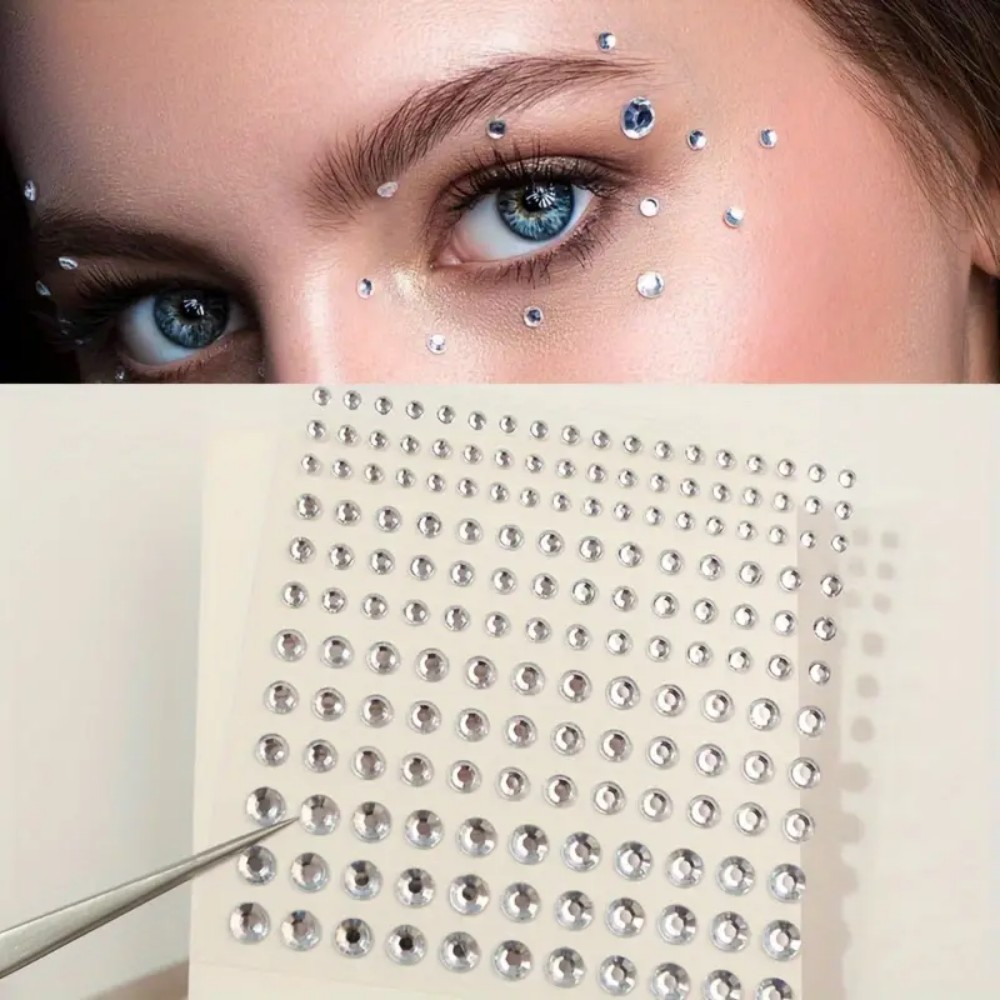 Body Jewelry Labret - 165pcs Self-Adhesive Rhinestone สติกเกอร์,สีขาวรอบอัญมณีสําหรับแต่งหน้า Eyes Face