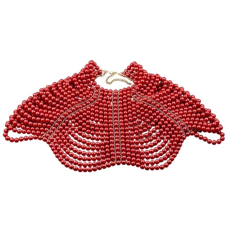 Body Chain Jewelry - 49MD ผู้หญิงที่สง่างามผ้าคลุมไหล่หลายชั้นลูกปัดหน้าอกโซ่ชั้นสร้อยคอเครื่องประดับร่างกาย
