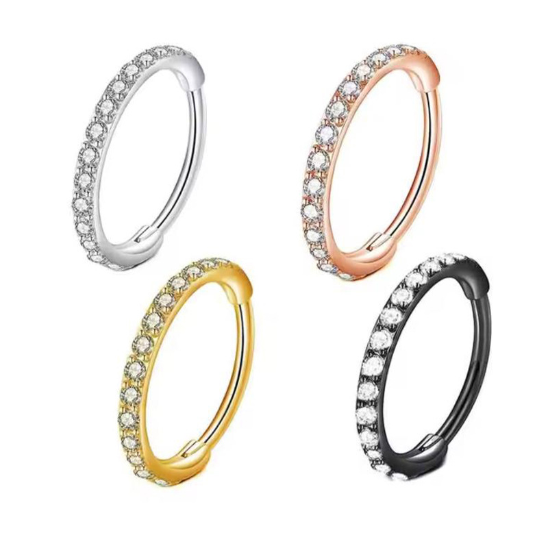 Body Jewelry Cartilage Earrings - แหวนจมูกใส 16G ประดับเพชร CZ วัสดุเหล็กกล้าผ่าตัด 316L