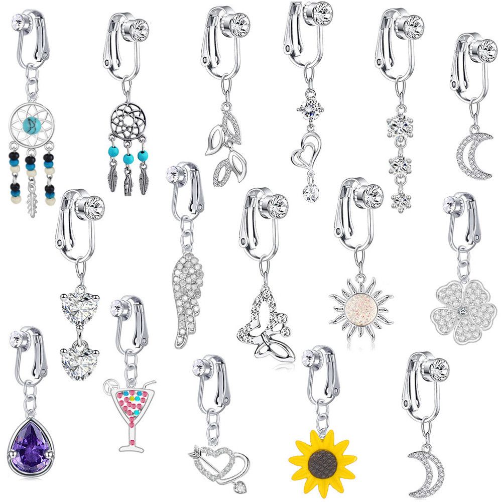 Body Jewelry Cartilage Earrings - คลิปหนีบเจาะสะดือปลอมรูปผีเสื้อปลอมสำหรับเจาะสะดือปลอมที่หนีบต่างหูรูปผีเสื้อใบกระดูกอ่อน