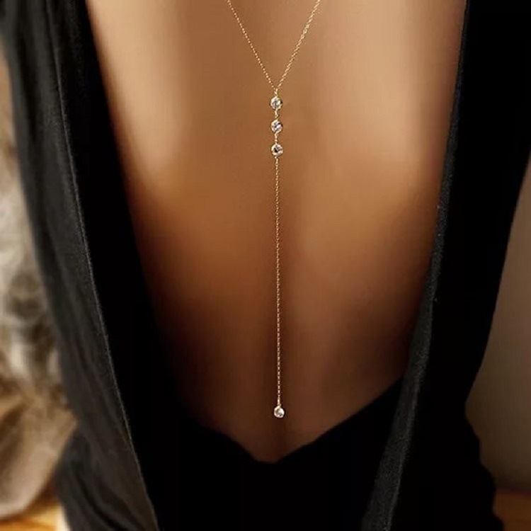 Body Chain Jewelry - สร้อยคอประดับเพชรเทียมแบบเซ็กซี่สำหรับผู้หญิง สไตล์บิกินี่ สายไขว้สำหรับใส่ที่หลัง เหมาะสำหรับงานแต่งงาน ชุดเดรส งานเทศกาล