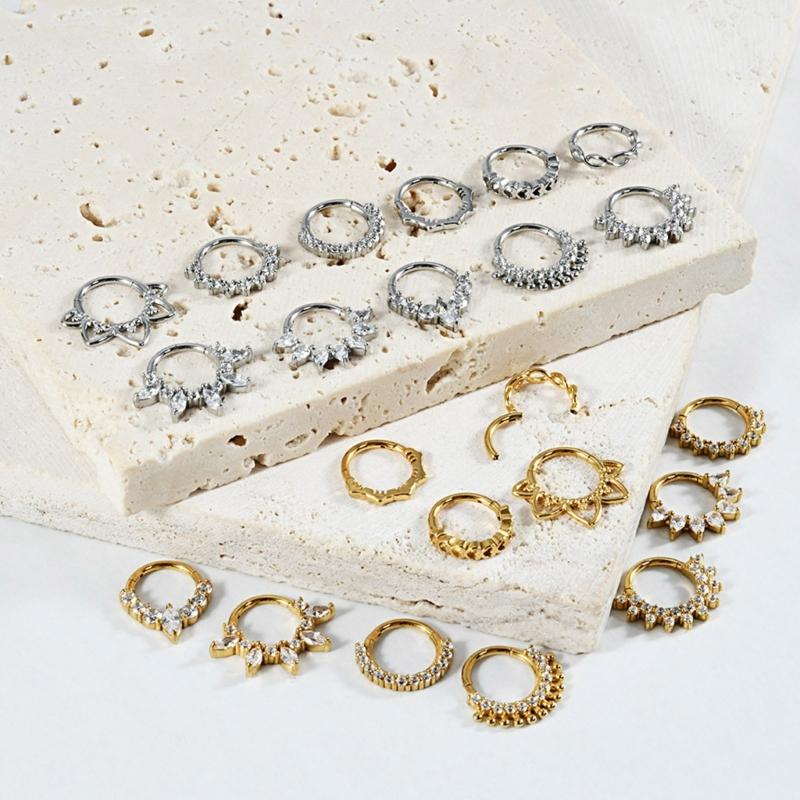 Body Jewelry Cartilage Earrings - 31BB แหวนกระดูกอ่อนหูจมูกคริสตัลสไตล์กะบังแหวนเครื่องประดับร่างกายสแตนเลส
