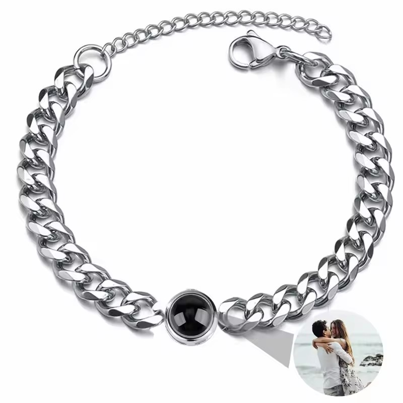 Body Jewelry Titanium - ส่วนบุคคล Photo Projection สร้อยข้อมือที่กําหนดเองสําหรับผู้ชายผู้หญิงไทเทเนียมเหล็ก Cuban Link