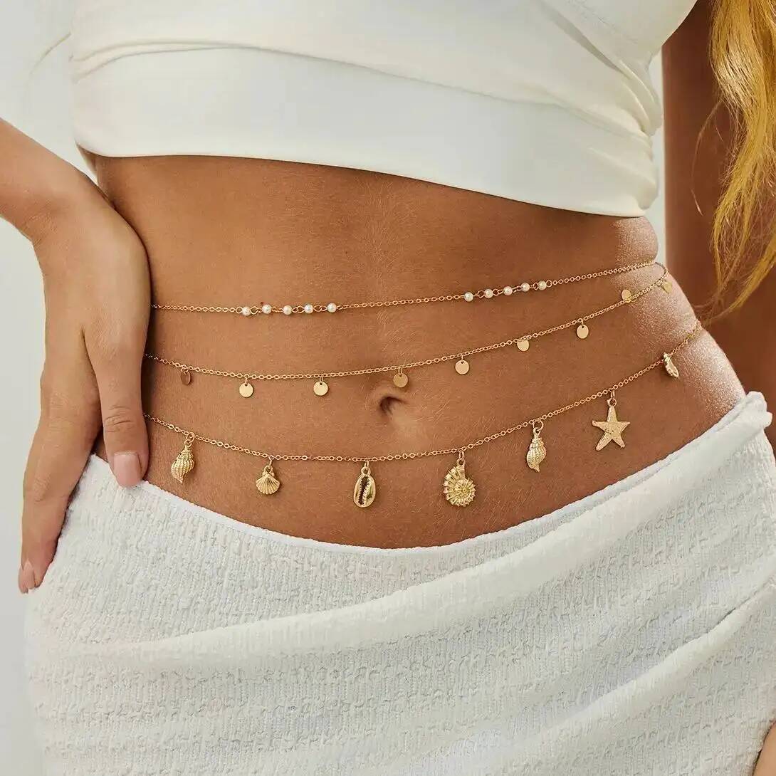 Body Chain Jewelry - IngeSight.Z 3 ชิ้น/เซ็ตโบโฮปลาดาวเปลือกหอยจี้เอวโซ่ผู้หญิงฤดูร้อนชายหาดเซ็กซี่บิกินี่เข็มขัดเครื่องประดับร่างกายอุปกรณ์เสริม