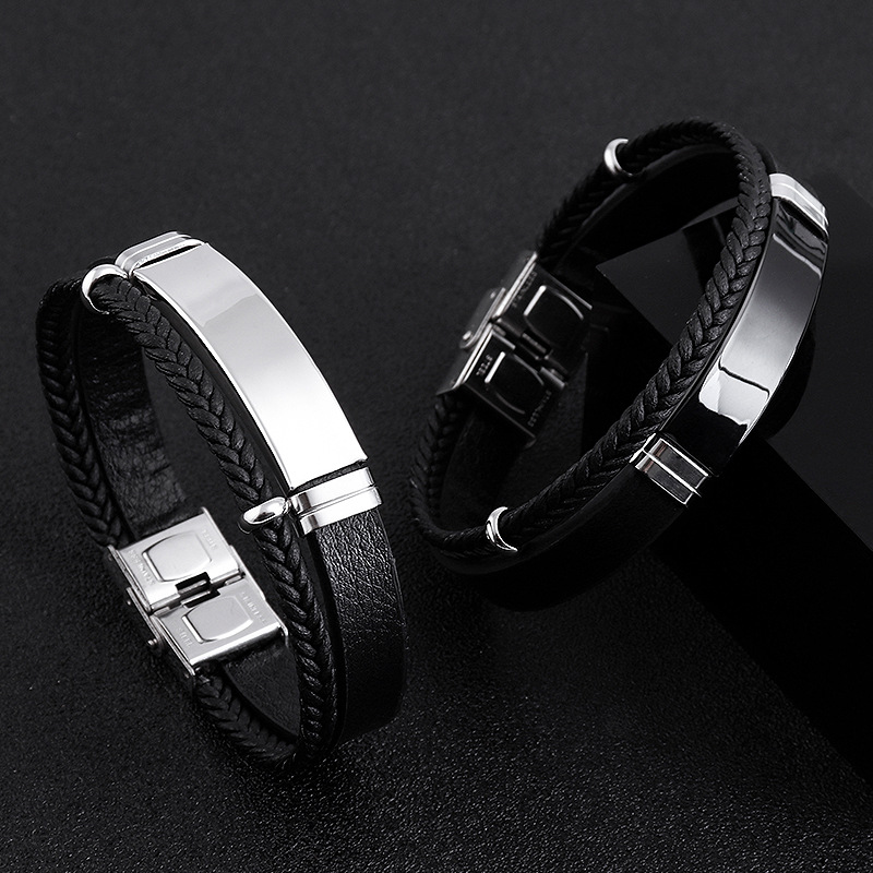 Body Jewelry Titanium - สร้อยข้อมือสแตนเลสแบบกําหนดเองสร้อยข้อมือหนังทอแบบสบาย ๆ สร้อยข้อมือหนังไทเทเนียมแกะสลักสําหรับผู้ชายสแตนเลส