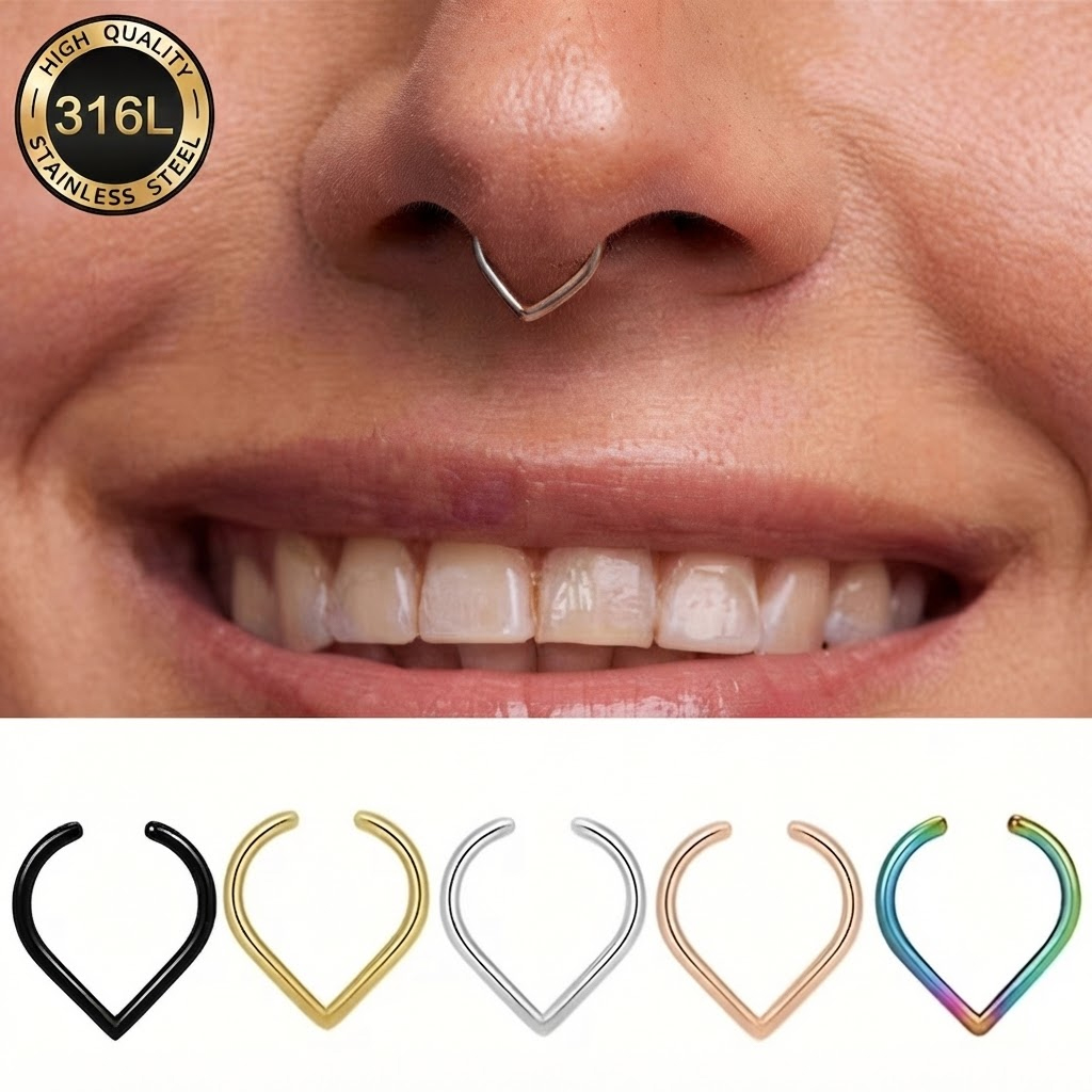 Body Jewelry Cartilage Earrings - ชุดแหวนจมูกปลอมสแตนเลส 5 ชิ้น แบบปรับได้ คลิปหนีบหู ไม่ต้องเจาะ