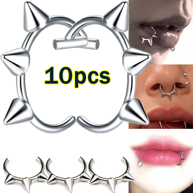 Body Jewelry Labret - 10pcs Punk แหวนจมูกหนึ่งเล็บ Dual ใช้แหวนสแตนเลส C