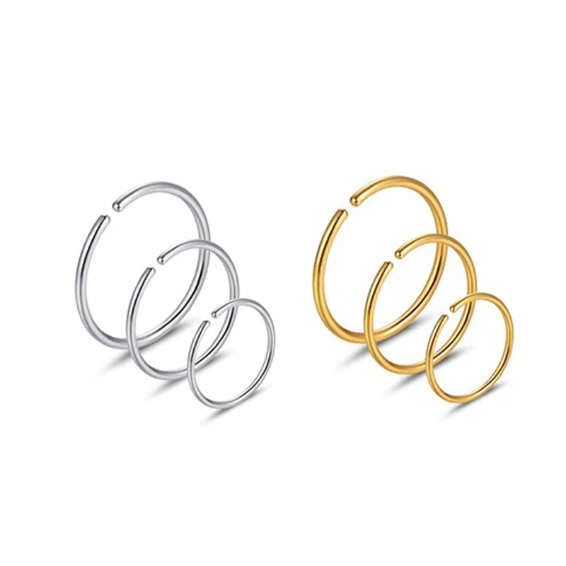 Body Jewelry Cartilage Earrings - 6 ชิ้น/ล็อต แหวนจมูกแบบไม่ก่อให้เกิดอาการแพ้ ทำจากเหล็กกล้าผ่าตัด 316L ขนาด