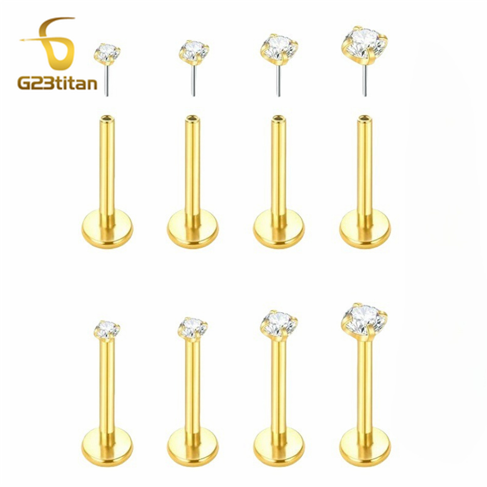 Body Jewelry Labret - ต่างหูไทเทเนียม G23 แบบเสียบ 2 ชิ้น ขนาด