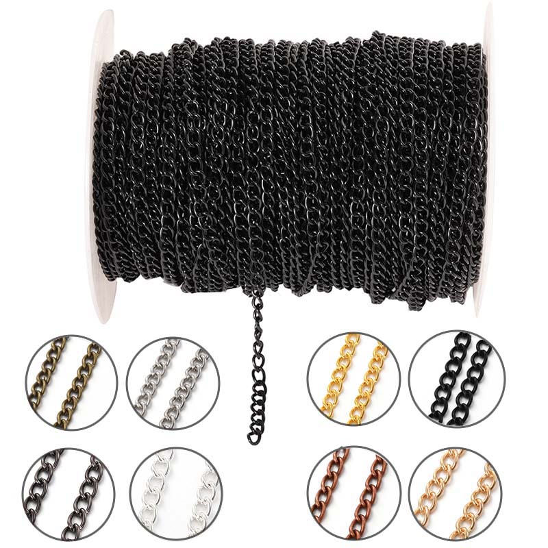 Body Jewelry Bra - โซ่โลหะแบนรูปวงรีขนาด 2 เมตร 2.5/3.5/4.5 มม. สำหรับทำสร้อยคอ