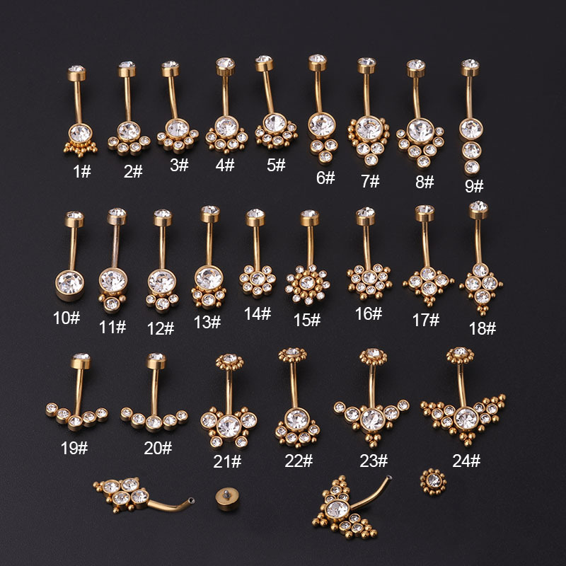 Body Jewelry Titanium - แหวนสะดือเซอร์โคเนียมสีทอง สแตนเลสสตีล เจาะขนาด 14G สีทอง แท่งเหล็กสำหรับเจาะสะดือ