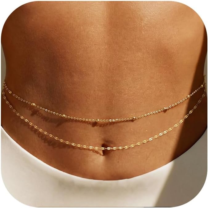 Body Chain Jewelry - โซ่คาดเอวชุบทอง 14K สำหรับผู้หญิง แบบหลายชั้น ประดับลูกปัดทอง สายคาดเอวแบบโซ่