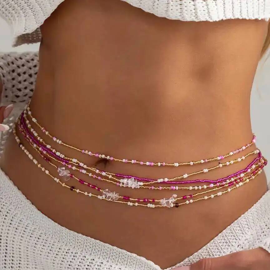 Body Chain Jewelry - ชุดเครื่องประดับรัดเอวแบบโบโฮ 6 ชิ้น/ชุด ประดับด้วยลูกปัดหลากสีสัน สำหรับผู้หญิง สไตล์เซ็กซี่