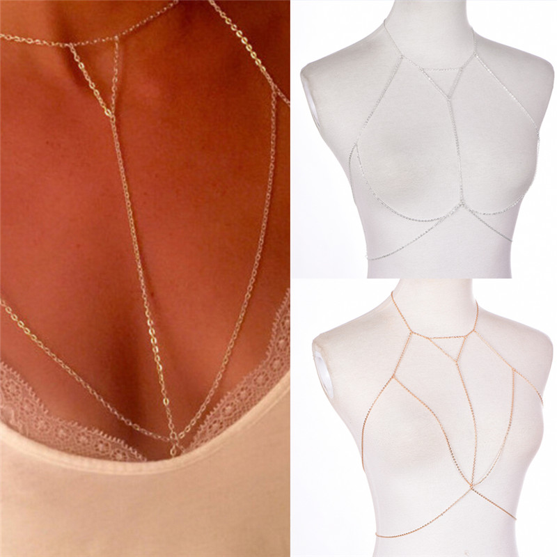 แฟชั่นสีเงินสีทองแบบโซ่ต่อกับช - Body Jewelry Bra บทวิจารณ์และราคา