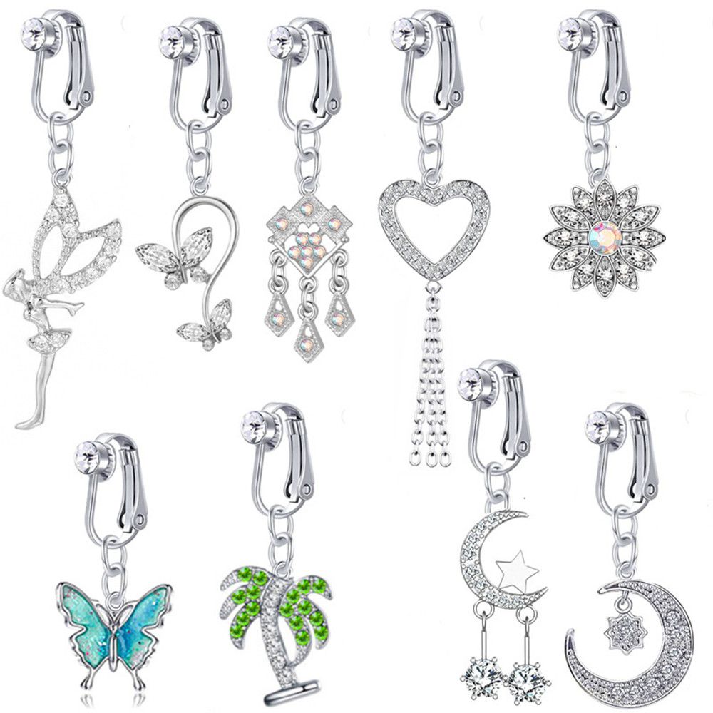 คลิปหนีบเจาะสะดือปลอมรูปผีเสื้ - Body Jewelry Cartilage Earrings บทวิจารณ์และราคา