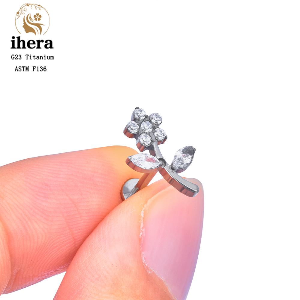 ต่างหูแบบเจาะลายใบไม้ประดับเพช - Body Jewelry Labret บทวิจารณ์และราคา