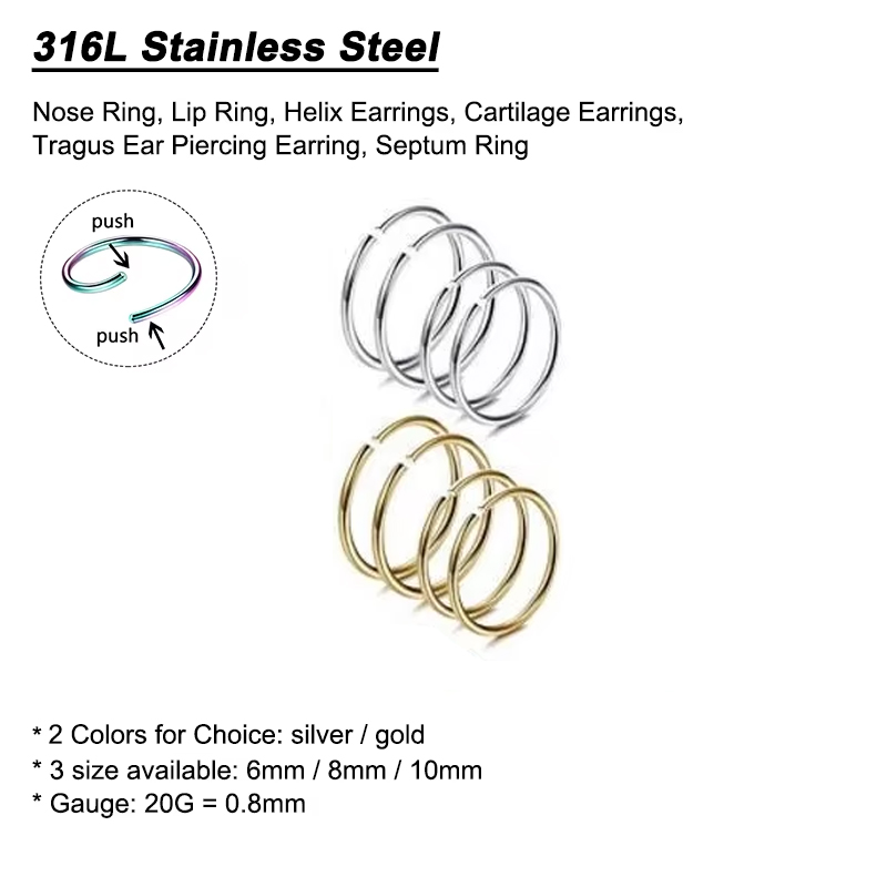6 ชิ้น/ล็อต แหวนจมูกแบบไม่ก่อใ - Body Jewelry Cartilage Earrings บทวิจารณ์และราคา